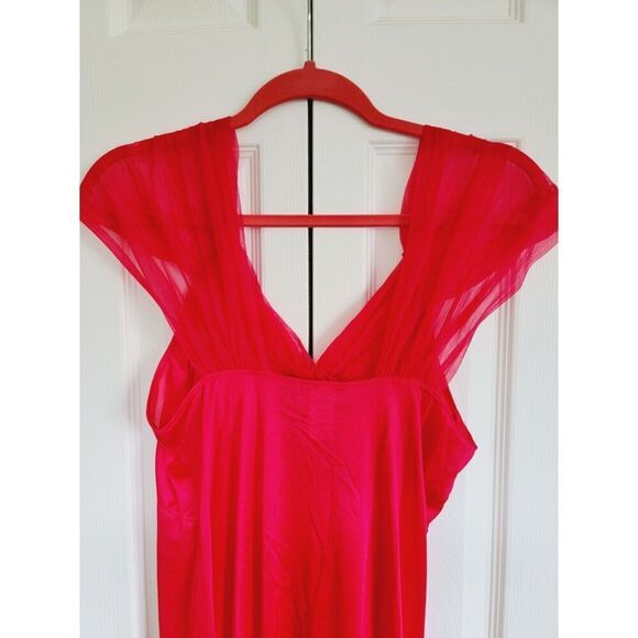 Cachet Lingerie M Long Satin & Lace Gown Negligee Red Vintage Beaded 1980's - Picture 6 of 8